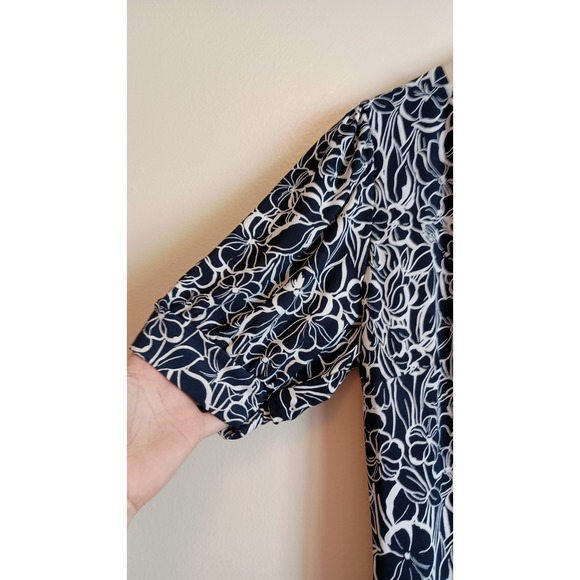 Tommy Hilfiger Navy White Floral V-Neck Shift Dress Size 10 Casual Office Chic - Picture 4 of 11